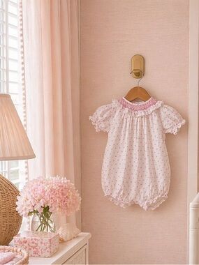 Edgehill Collection toddler girl 6 months Pink And White Smocked Bubble
